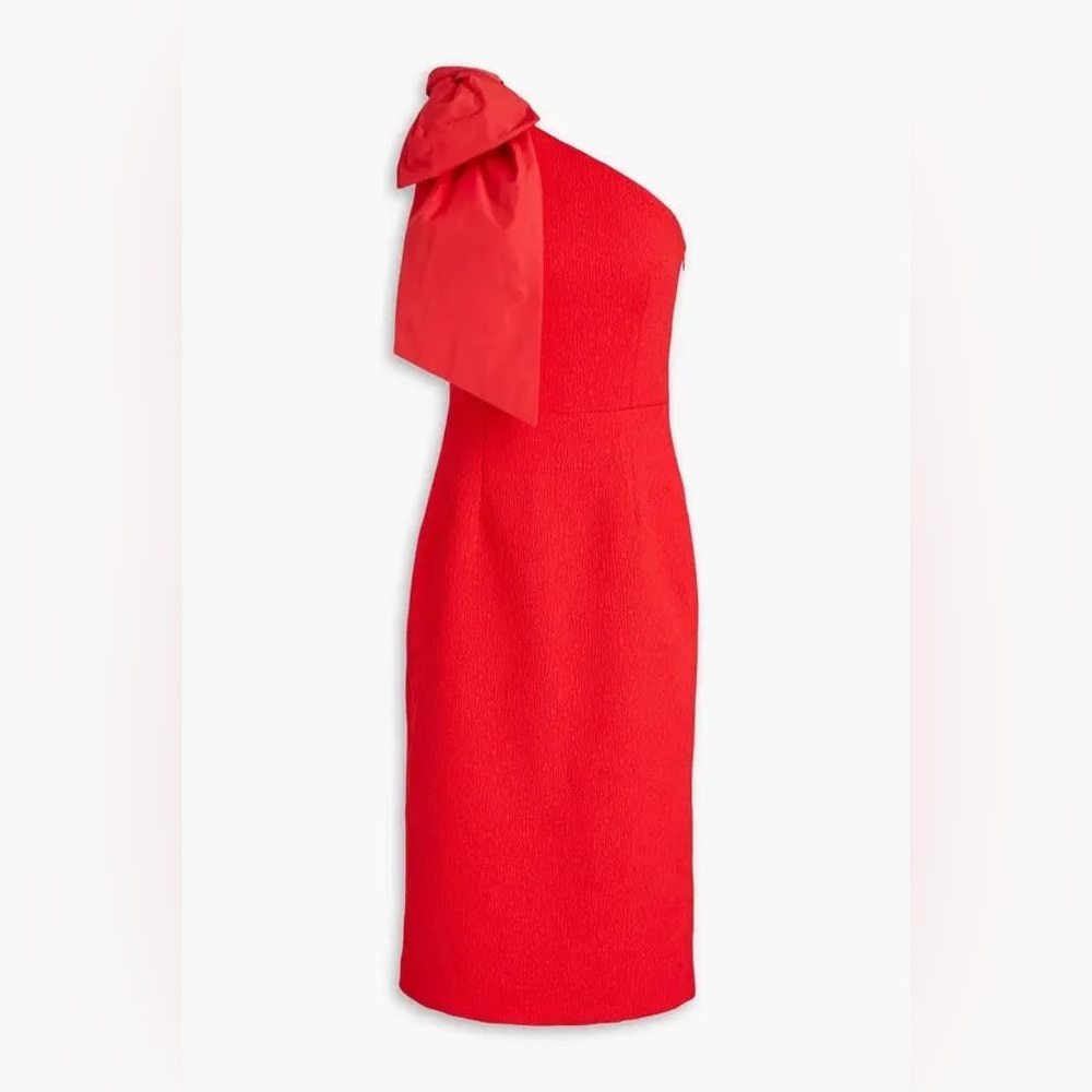 REBECCA VALLANCE Calla One-Shoulder Bow-Detailed Cloqué Midi Dress